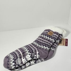 Muk Luks navy multi sherpa lined slipper socks womens L/Xl nwt